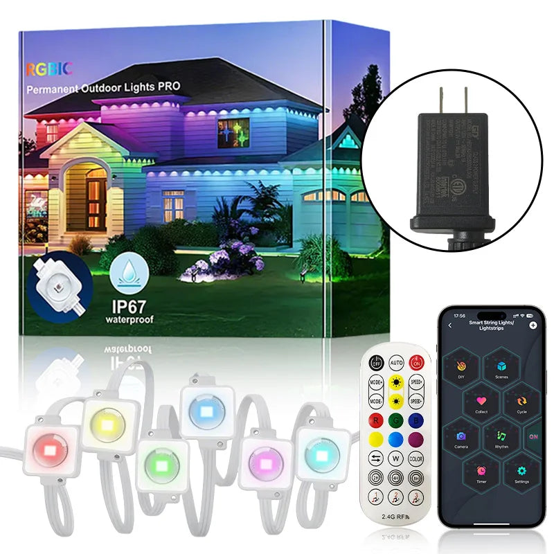 150FT 90 LED Smart RGBIC Eave Lights Permanent Outdoor Waterproof LED Light String DIY Christmas Decorations Light Holiday Light