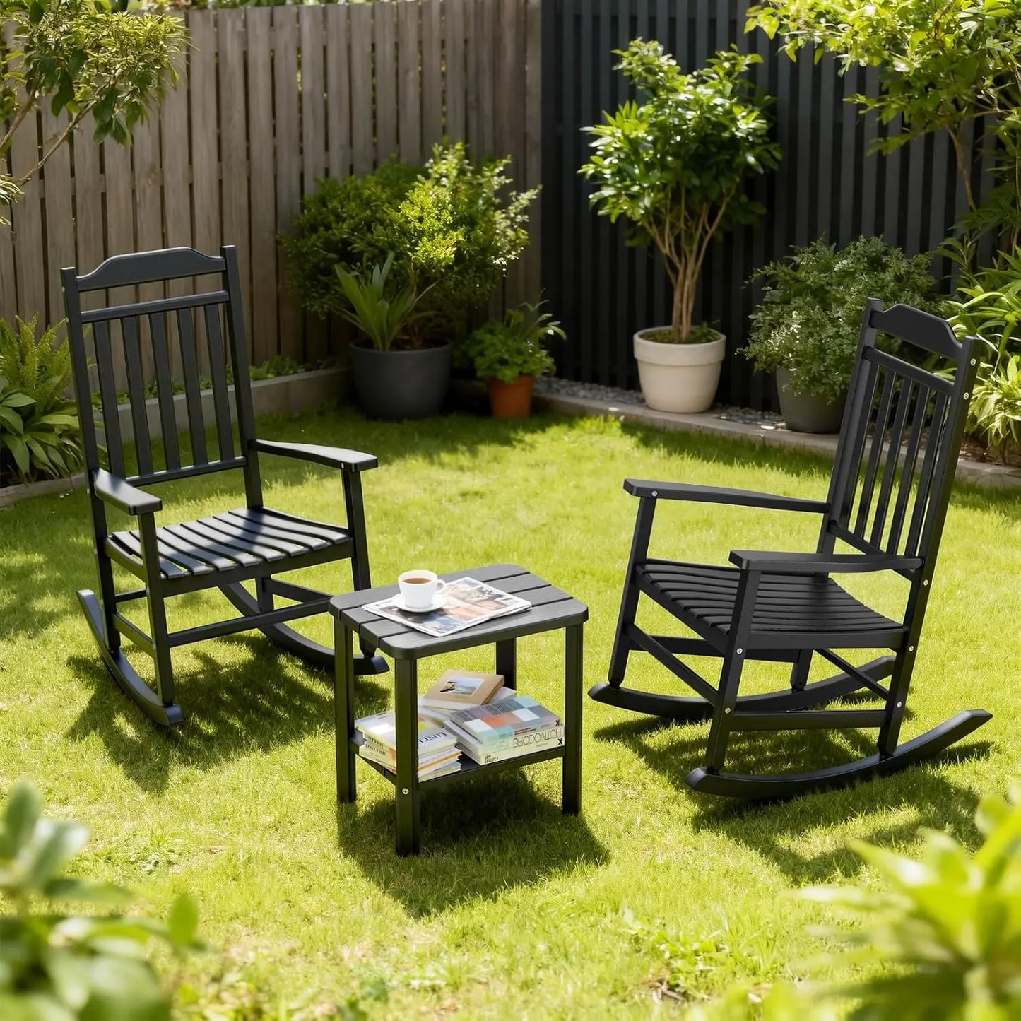 3 Piece Outdoor Rocking Bistro Set, Rocking Chairs Outdoor Furniture, Resin Waterproof Sun-Proof Patio Furniture, Customized