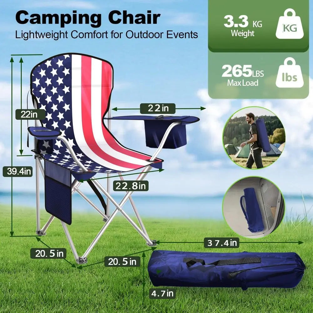 olding Camping Chairs Durable 600D rd, Portable Outdoor Chair with Cooler Pouch, Cup Holder & Storage ket or Camping, Beach, ish