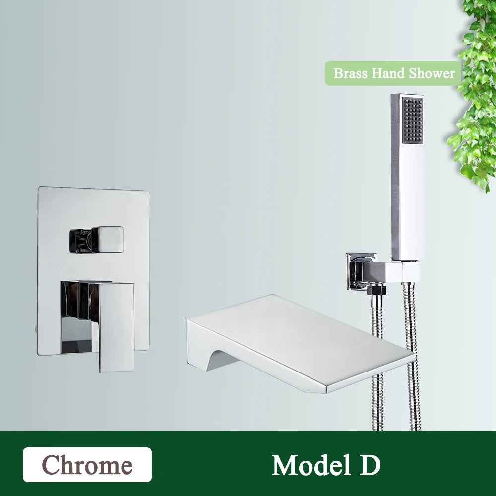 Rozin Bathroom Faucets For Bathtub Wall Mounted Waterfall Shower Faucet System Embedded Box Hidden Mixer Tap With Bath Tub Spout