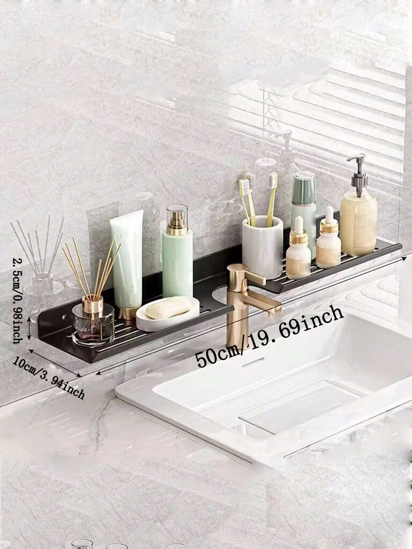 1pc Wash Basin Storage Shelf, Countertop Makeup Organizer, Bathroom & Kitchen Organizer, No Drilling Required