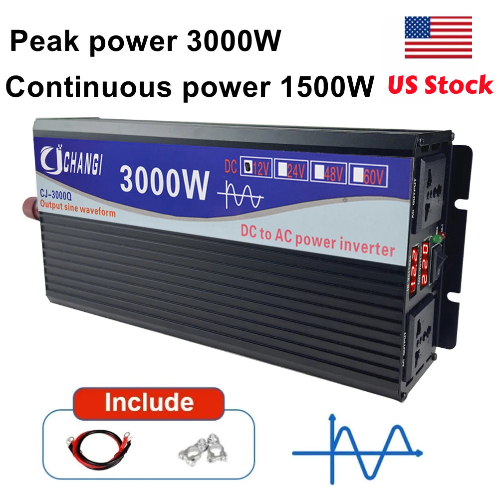 Pure Sine Wave Inverter 3000W 5000W DC 12V 24V 48V 60V 72V to AC 110V Digital Display Converter for Home RV Solar System