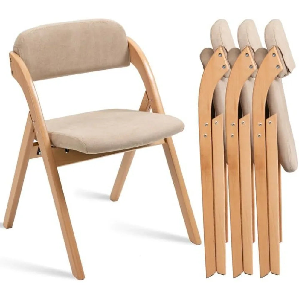Folding Chairs with Cushion Padded Foldable Chiars 4 Pack - Wooden Dining Fold Seat with Removable Cover Extra Chair for Guests