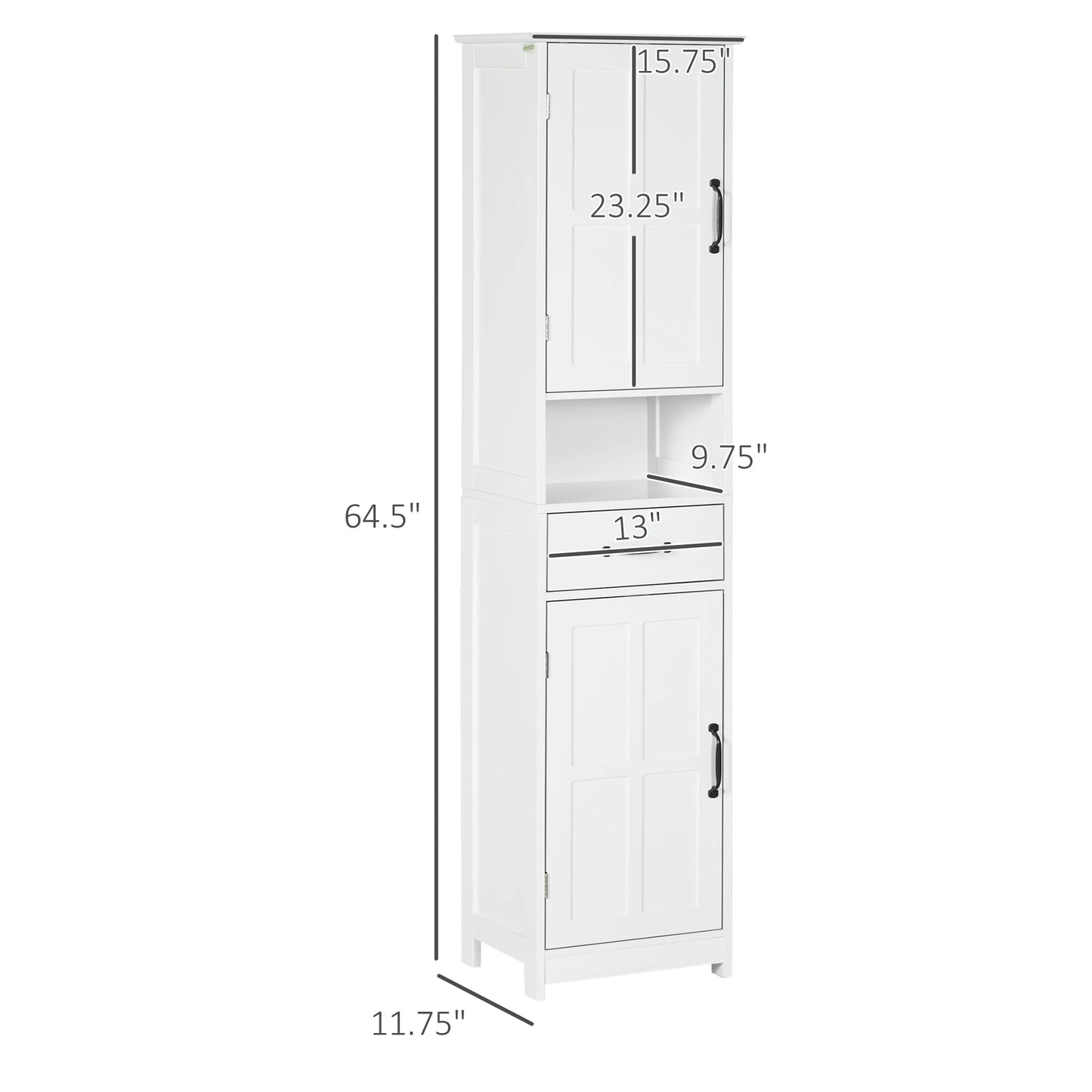Kleankin Slim Bathroom Storage Cabinet, Tall Bathroom Cabinet, Linen Tower with Open Shelf, Drawer, Recessed Doors