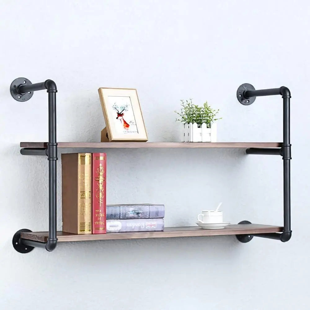 Industrial Pipe Shelving Wall Mounted,36in Rustic Metal loating Shelves,Steampunk Real Wood Book Shelves,Wall Shel Unit Bookshel