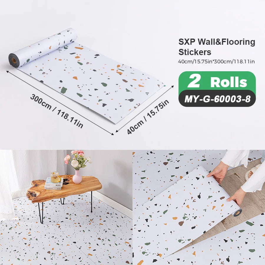 2 Rolls Self-Adhesive Wall and Floor Sticker Peel and Stick 15.75x118.11inch Wood Grain and Marble Design Wallpaper Sticker