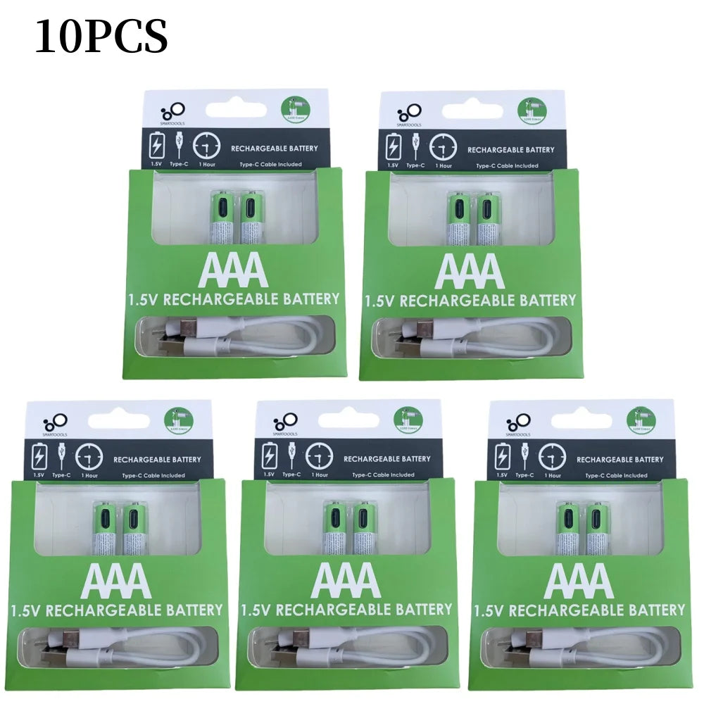 Fast Charge USB AAA/AA/9V/C2/D1 Rechargeable Li-ion Batteries AAA Battery 550mWH / AA Battery 2600mWH /D size With Type C Cable