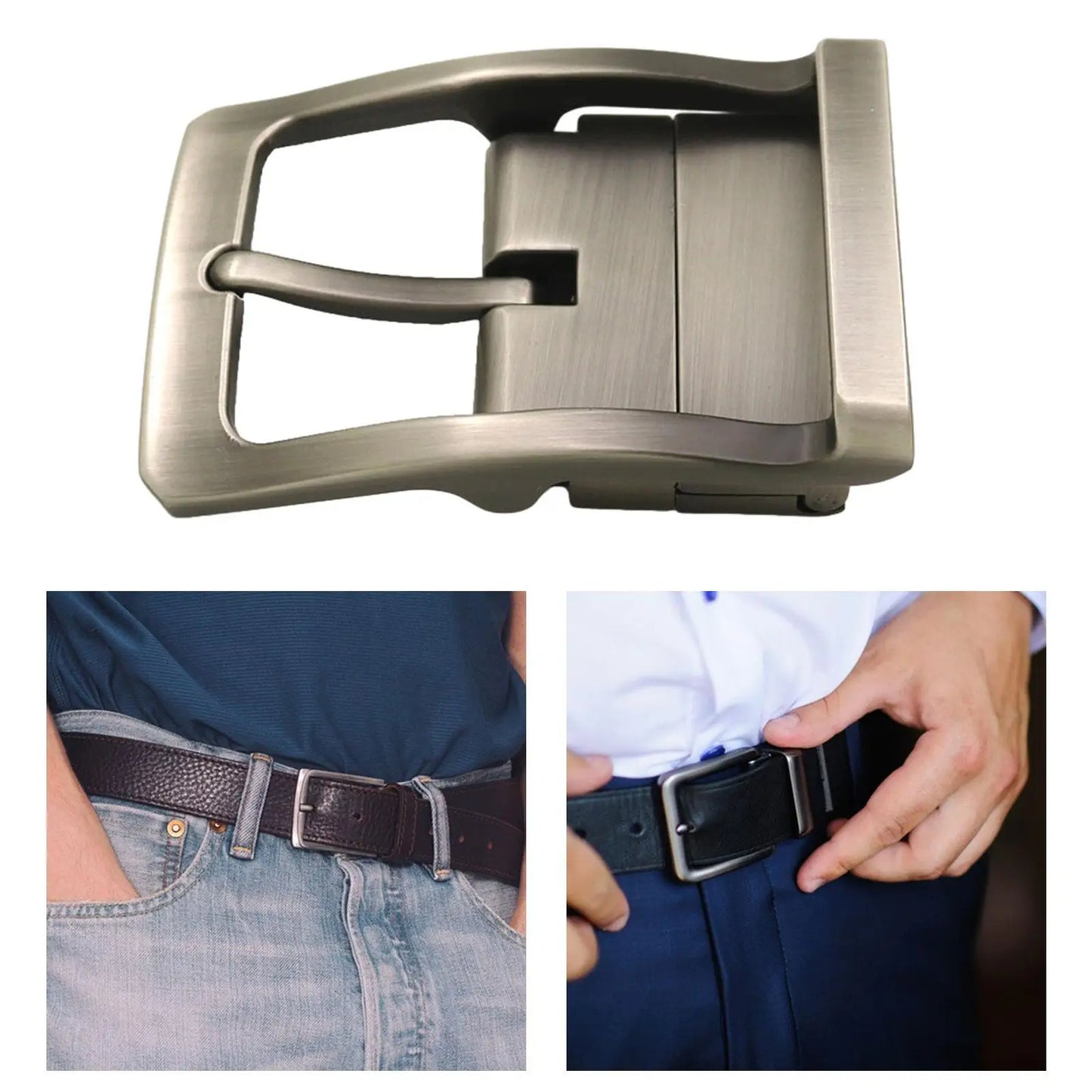 Alloy Mens Belt Buckle Replacement Reversible Rectangular Single Prong Accessory for Leather Crafts or Bag Fixing