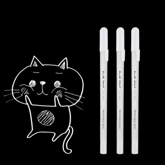 3X 0.8MM White Gel Ink Marker Pen Drawing Art Fine Tip Sketching Painting Tool