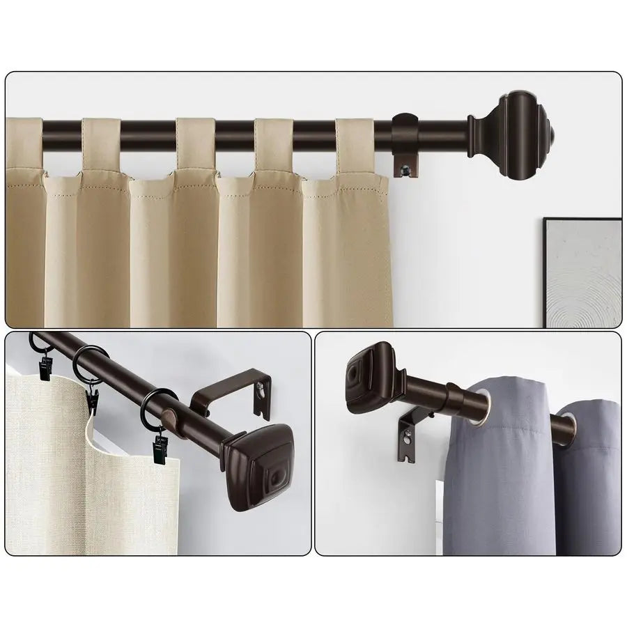 Pack Adjustable Curtain Rods for Windows, 7 8 Inch Bronze Curtain Poles 32 to 58 Inch with Brackets, Splicing Decorative Drapery