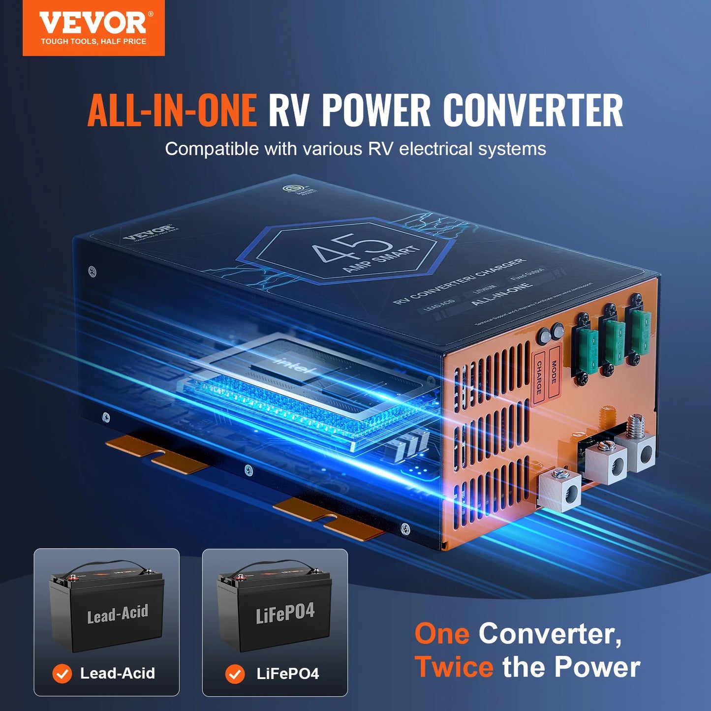 SucceBuy RV Converter 45/55/80Amp 110V AC to 12VDC Battery Charger 4Stage Smart Charging 13V to 16.5V Adjustable Operating Range