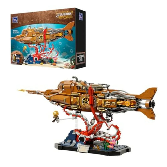 Steampunk Nautilus Submarine Building Set Modular 3-Section Design with Gear-Linked Propeller Mini Boat Undersea Adventure Scen