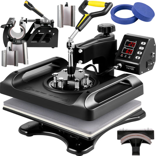 SucceBuy 30*38CM 8 in 1 Combo Upgrade Heat Press Machine 360° Rotation Sublimation Printer Cap Shirt Mug Plate 2D Heat Transfer