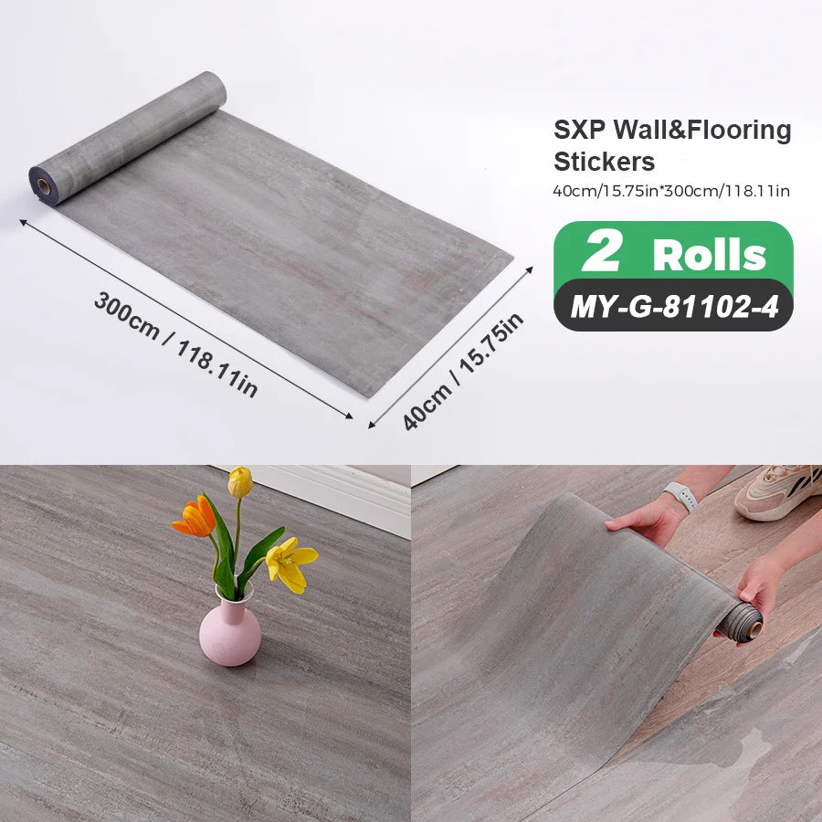 2 Rolls Self-Adhesive Wall and Floor Sticker Peel and Stick 15.75x118.11inch Wood Grain and Marble Design Wallpaper Sticker