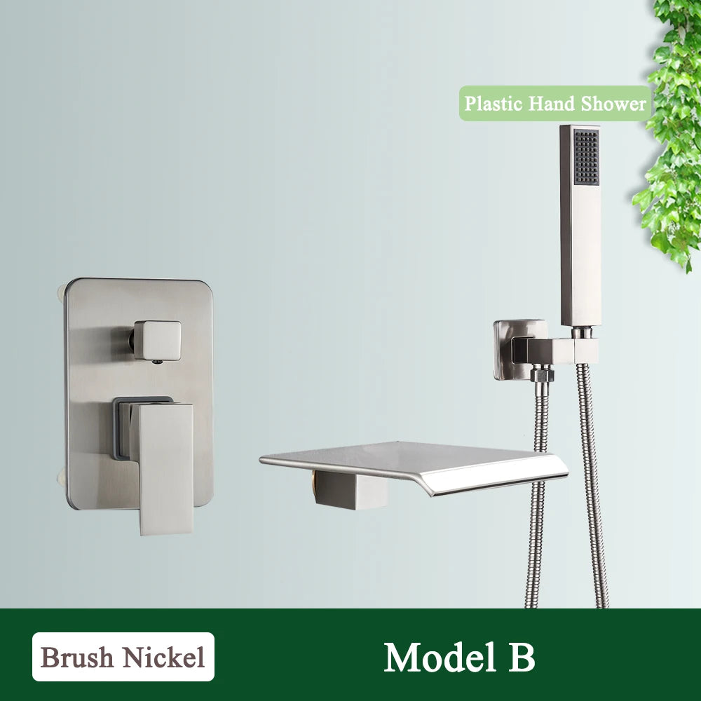 Rozin Bathroom Faucets For Bathtub Wall Mounted Waterfall Shower Faucet System Embedded Box Hidden Mixer Tap With Bath Tub Spout