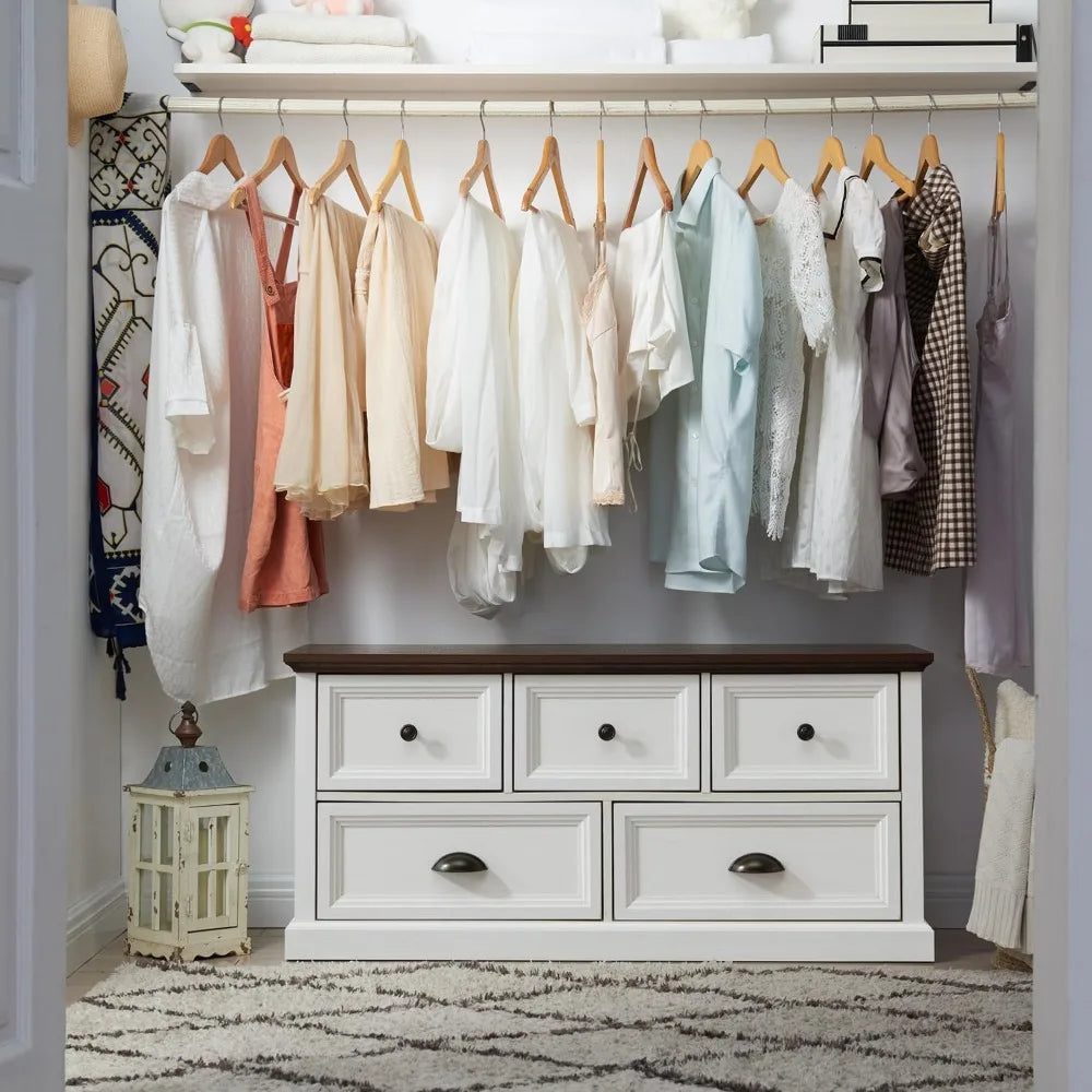 Farmhouse 5 Drawers Dresser for Bedroom, 45 Wide Chest of Drawers, 21 Tall Storage Closet Bench Storage Chest Storage Trunk