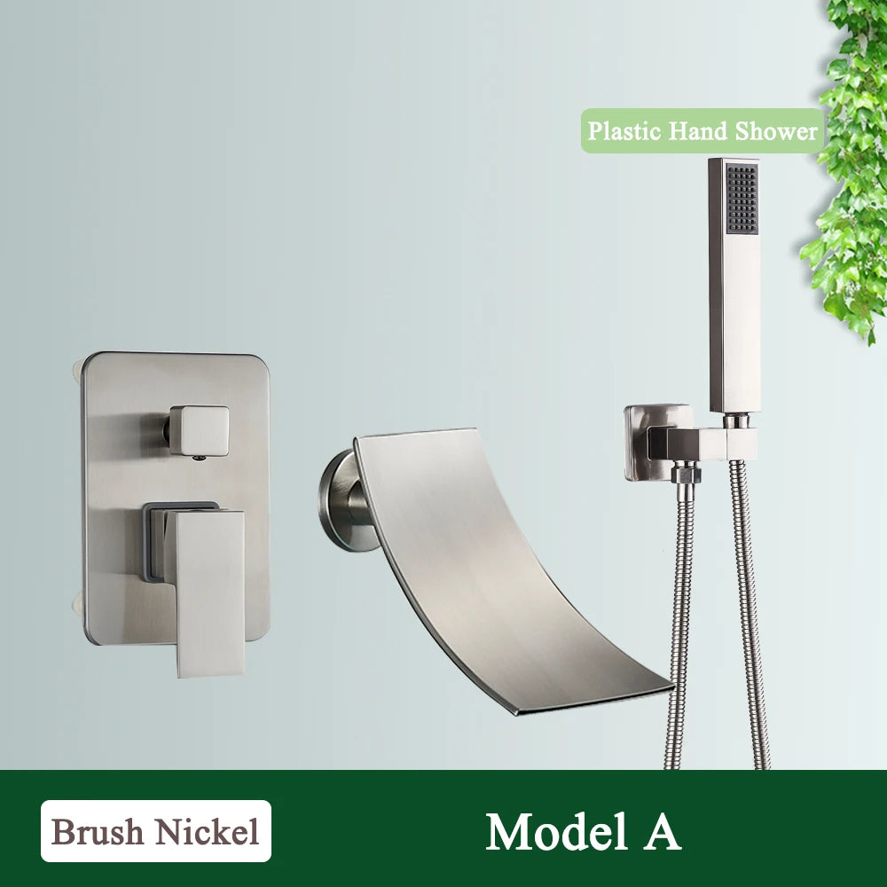Rozin Bathroom Faucets For Bathtub Wall Mounted Waterfall Shower Faucet System Embedded Box Hidden Mixer Tap With Bath Tub Spout