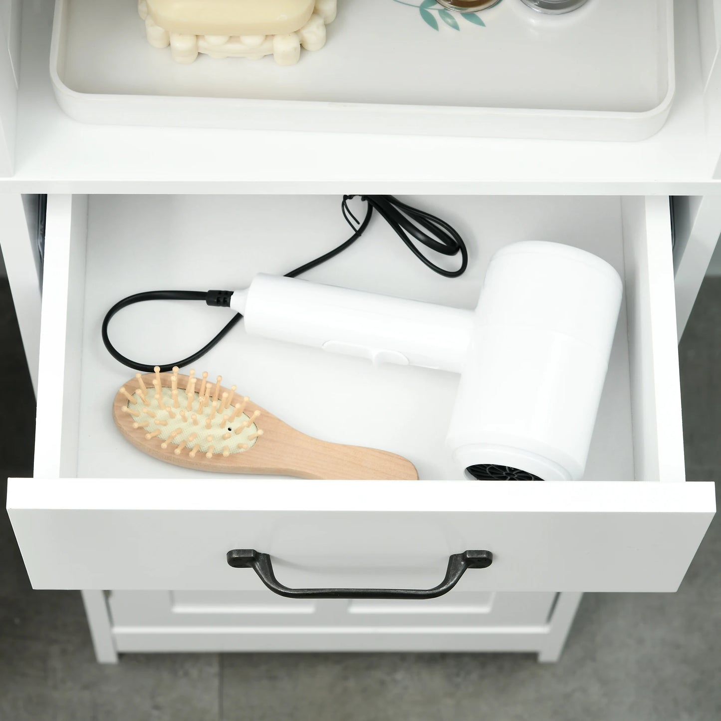 Kleankin Slim Bathroom Storage Cabinet, Tall Bathroom Cabinet, Linen Tower with Open Shelf, Drawer, Recessed Doors