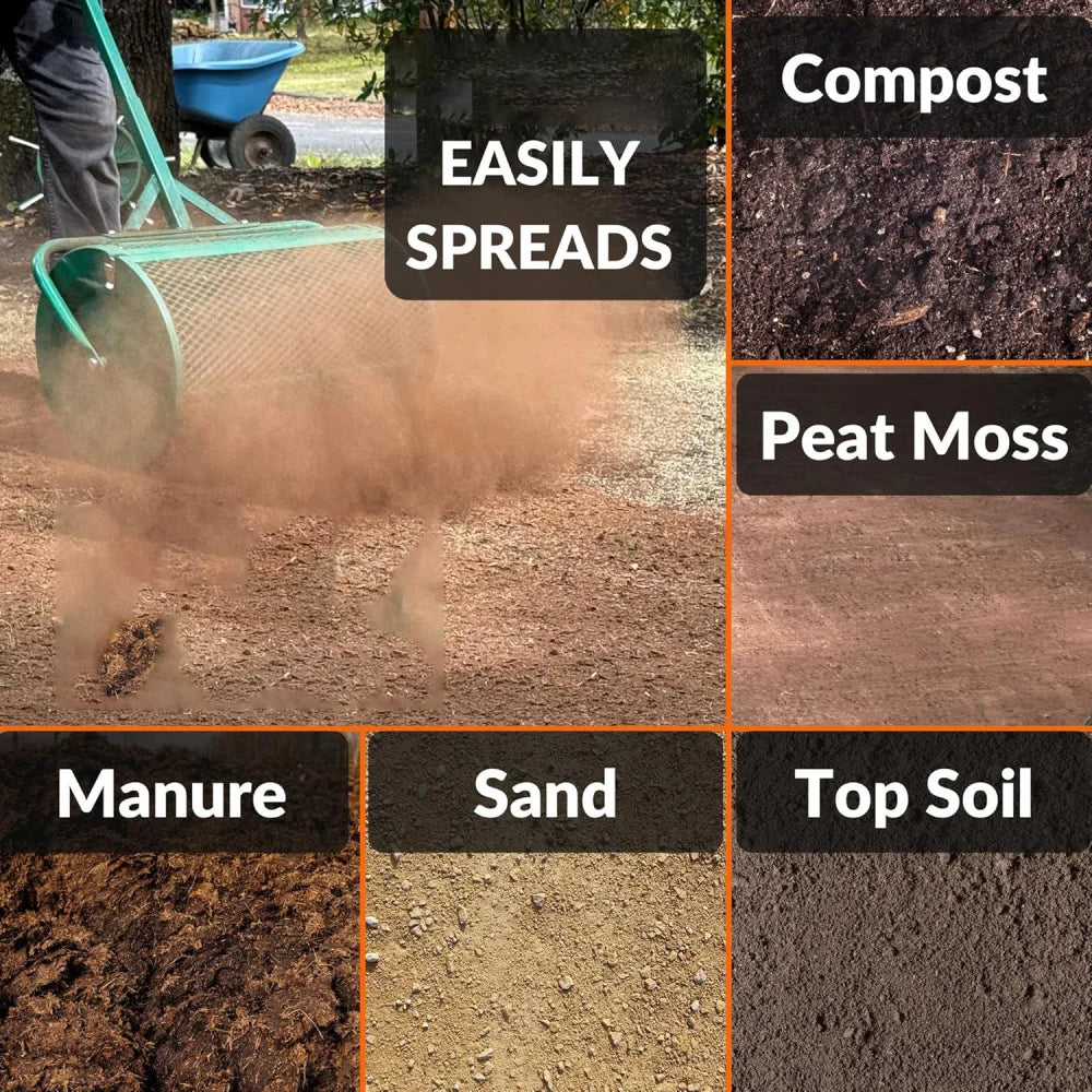 The Original 24 Inch Compost and Peat Moss Spreader Roller - Top Soil,Sand, Manure, Mulch, Top Dressing Lawn and Garden Spreader