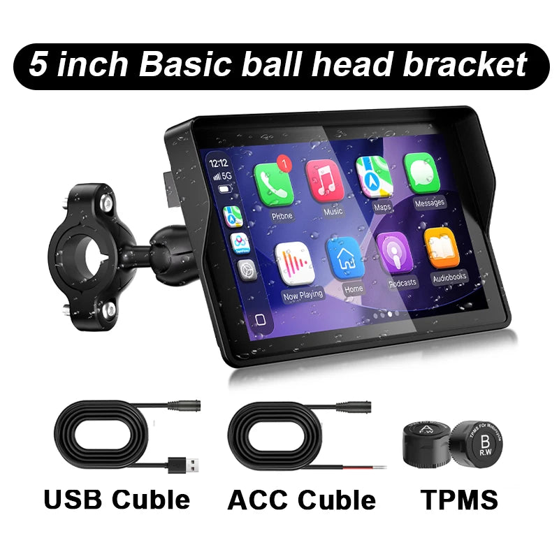 5 inch Wireless Motorcycle CarPlay Android Auto Compatible with All Models Portable GPS Navigation Dashboard Fit For ZX Moto