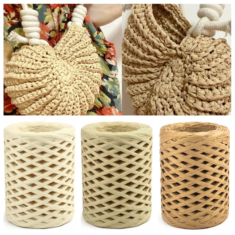 100M Natural Raffia Straw Yarn Hand-Knitted Crocheting Grass Paper Rope For DIY Sunhat Beach Bag Cord Baking Gift Packaging Rope