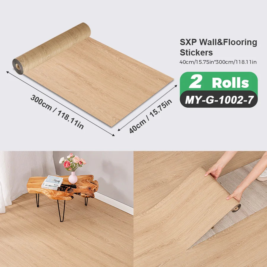 2 Rolls Self-Adhesive Wall and Floor Sticker Peel and Stick 15.75x118.11inch Wood Grain and Marble Design Wallpaper Sticker
