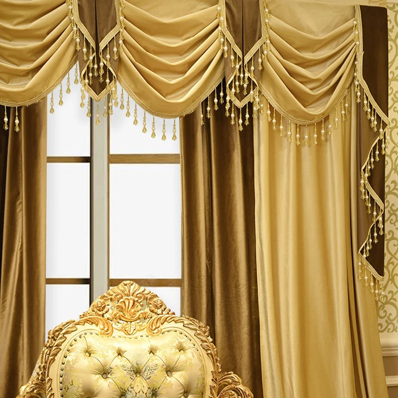 2pcs French velvet European thickened flannelette curtain living room bedroom high-grade finished products, no valance