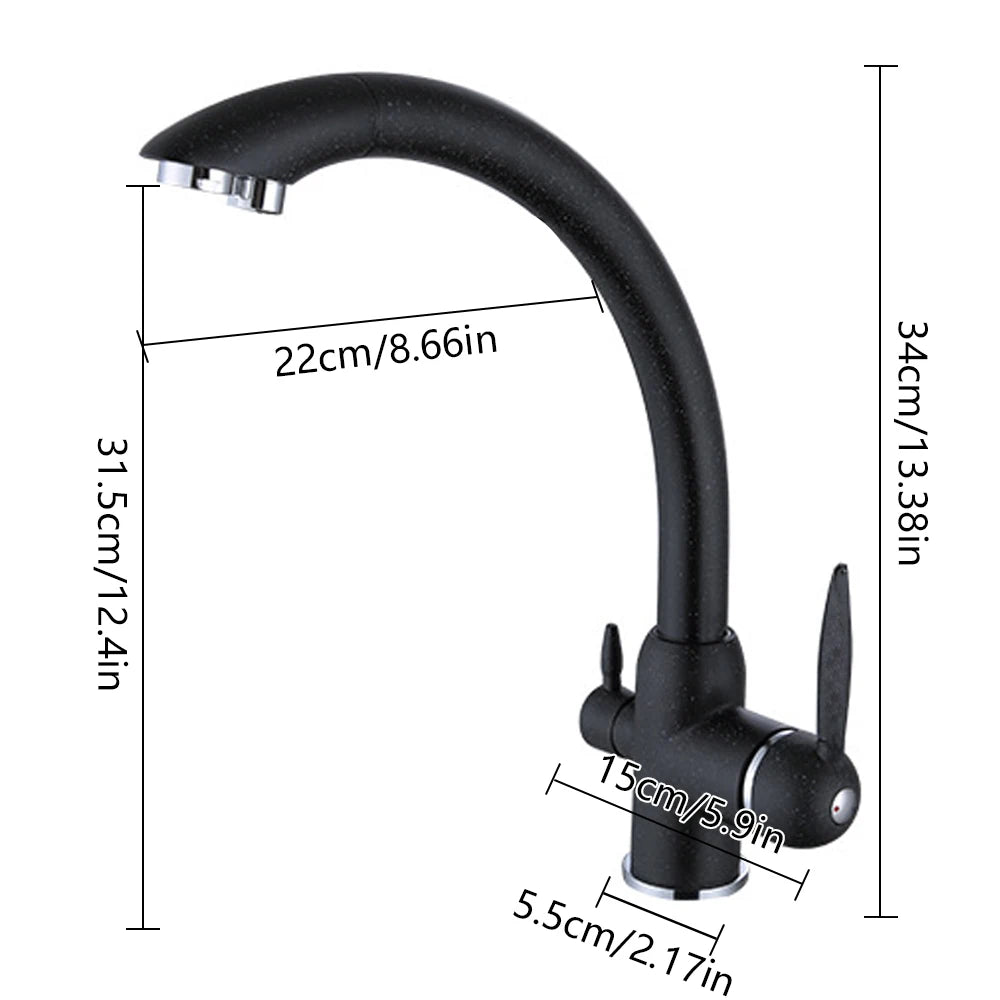 Black Three-Way Faucet Kitchen Sink Mixer Tap with Waste for Island Sink Three-Way Mixture Tap for Bathroom