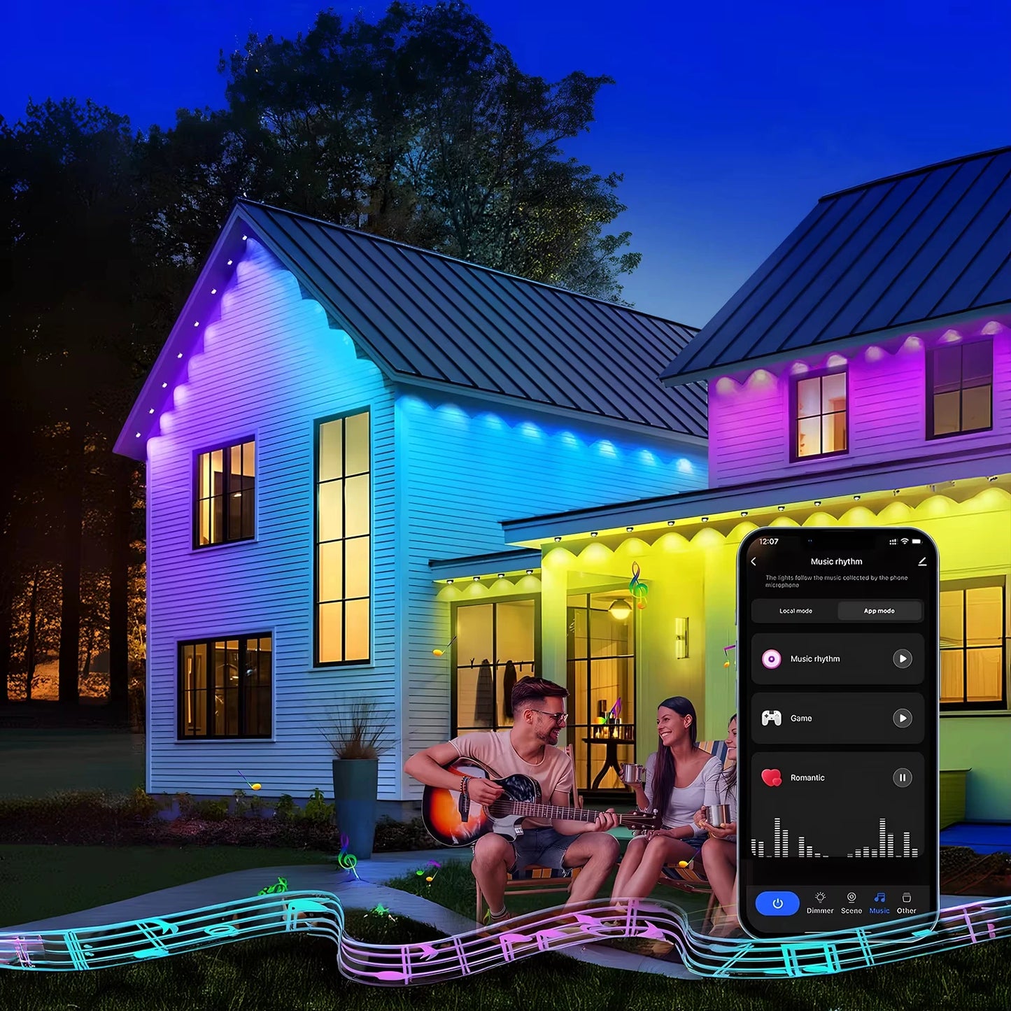 150FT 90 LED APP Control Permanent Outdoor Eaves Lights Smart RGBIC DIY LED String Lights Full House Christmas Lighting Decor