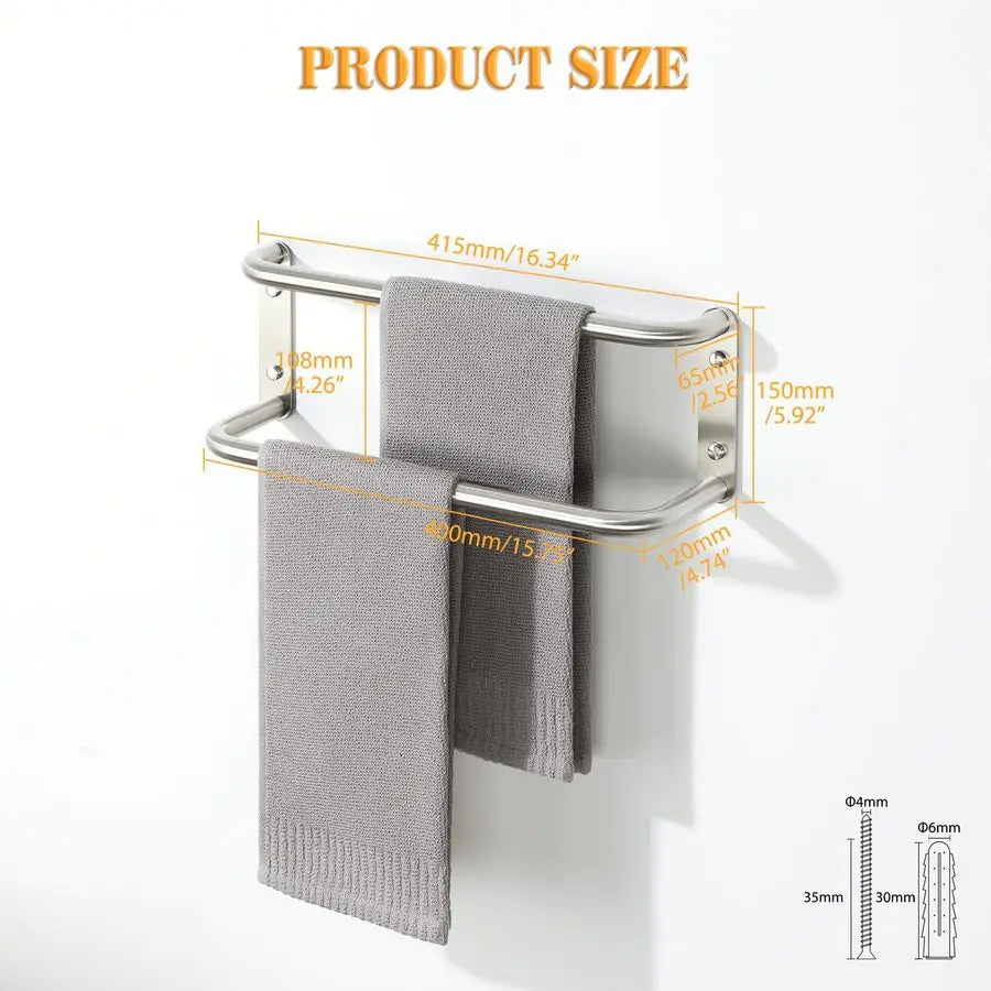 16 Inch Double Towel Bars for Bathroom Lavatory,Towel Holder Towel Racks for Bathroom Wall Mount SUS304 Stainless Steel Bath Tow