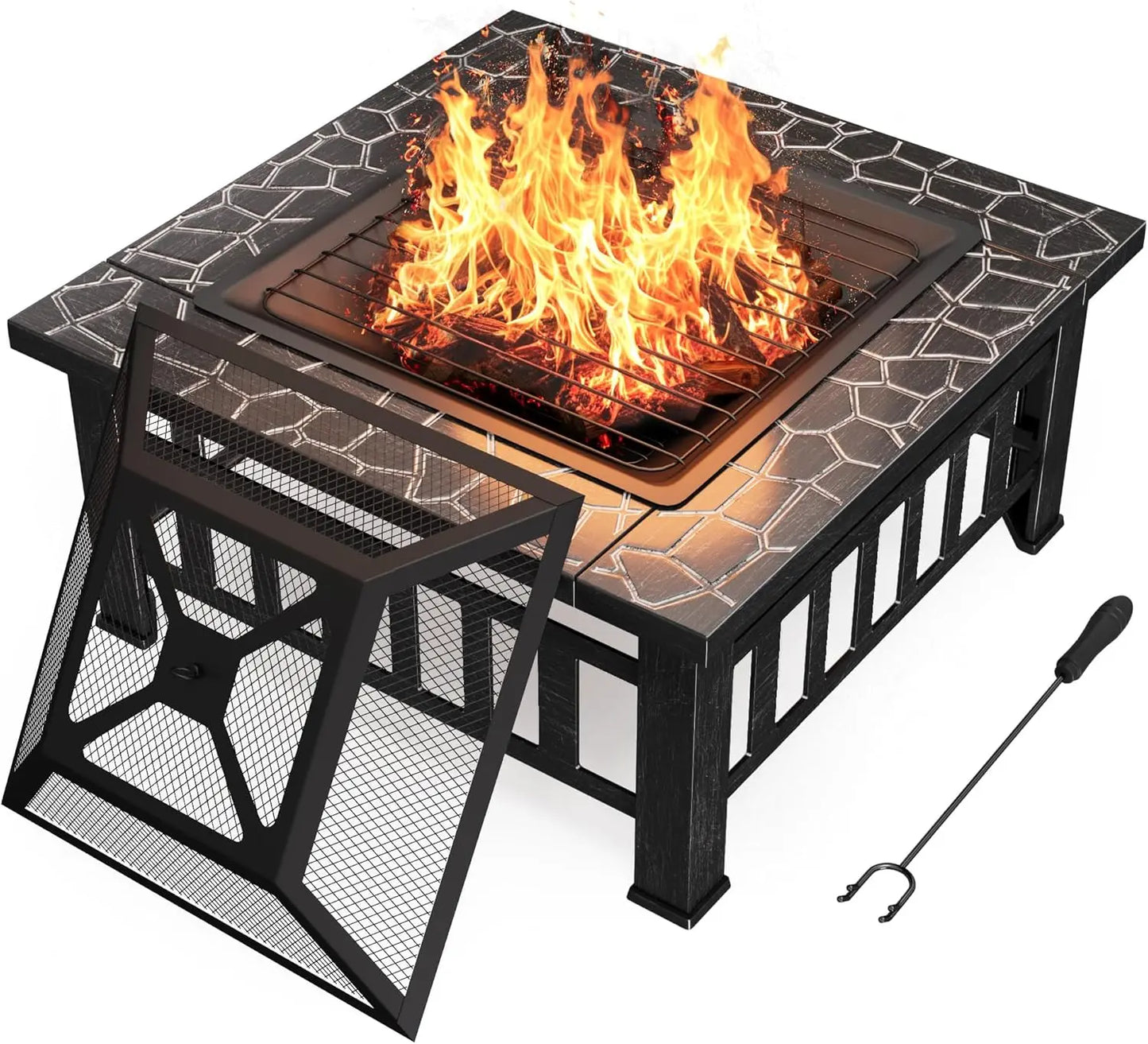 Devoko Outdoor Fire Pit, 32 Inch Firepit Table Metal Outdoor Fireplaces with Waterproof Cover for Outside Patio Camping (Black)