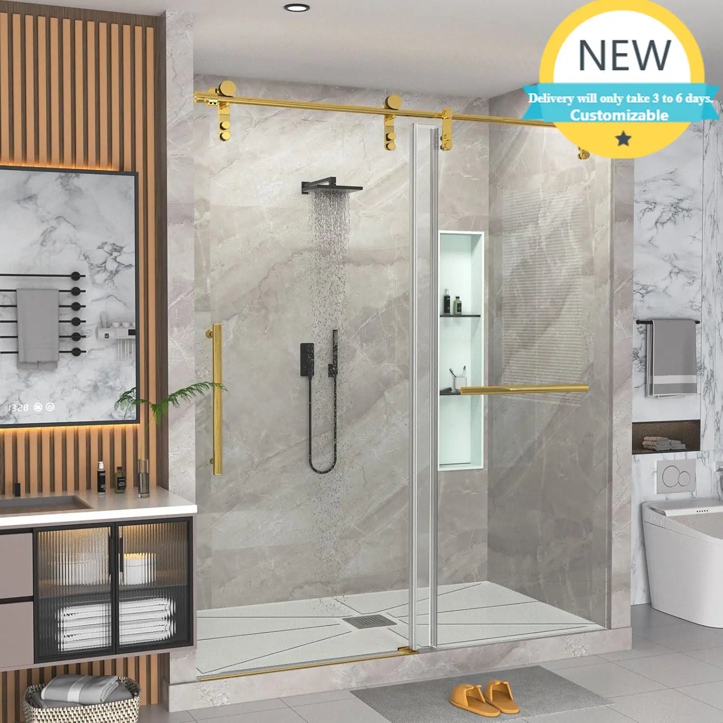 Frameless Shower Door 56-60" W x 76" H, Bathroom Sliding Glass Shower Door with 5/16" (8mm) Clear SGCC Tempered Glass