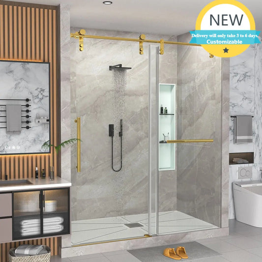 Frameless Shower Door 56-60" W x 76" H, Bathroom Sliding Glass Shower Door with 5/16" (8mm) Clear SGCC Tempered Glass