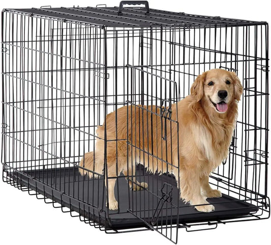 BestPet | Dog Crate | 48" | Blue | Foldable Metal Kennel with Double Doors, Secure Slide-Bolt Latches, Leakproof Tray |