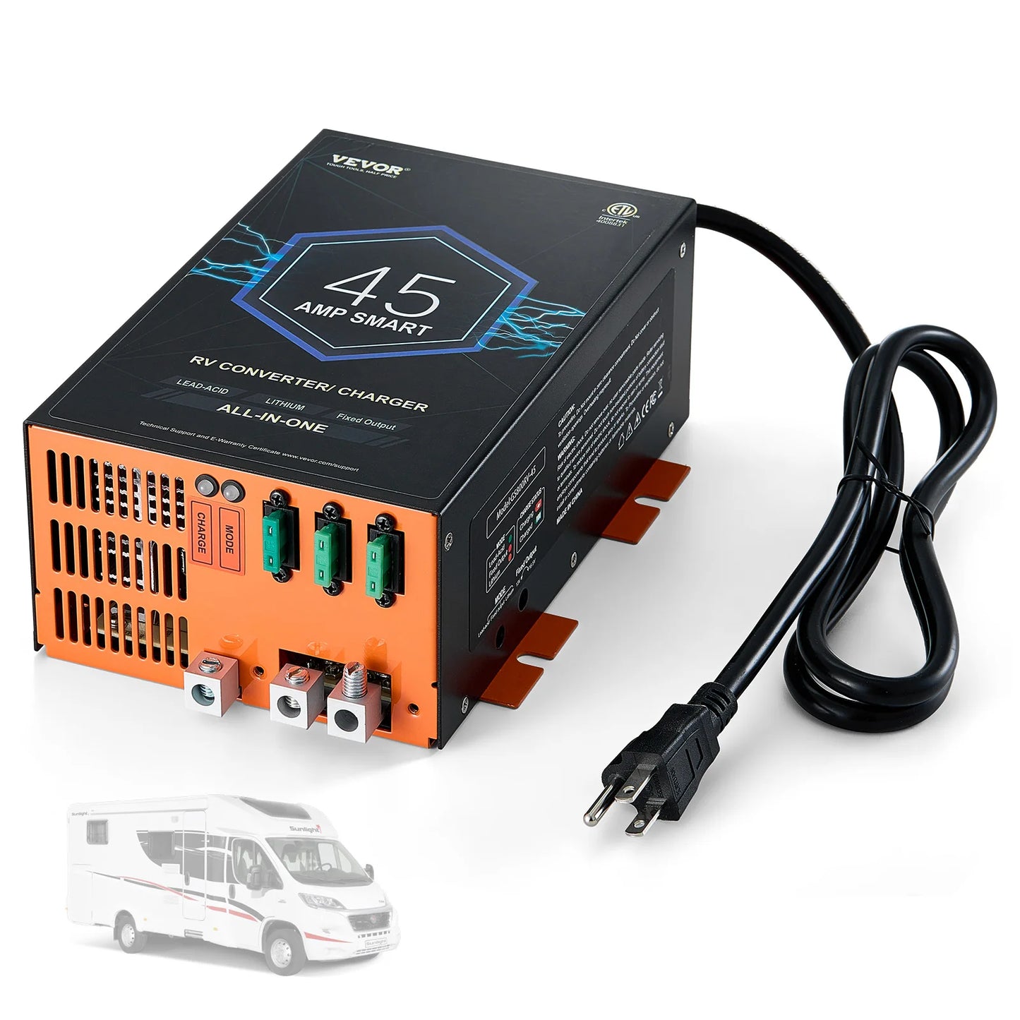 SucceBuy RV Converter 45/55/80Amp 110V AC to 12VDC Battery Charger 4Stage Smart Charging 13V to 16.5V Adjustable Operating Range