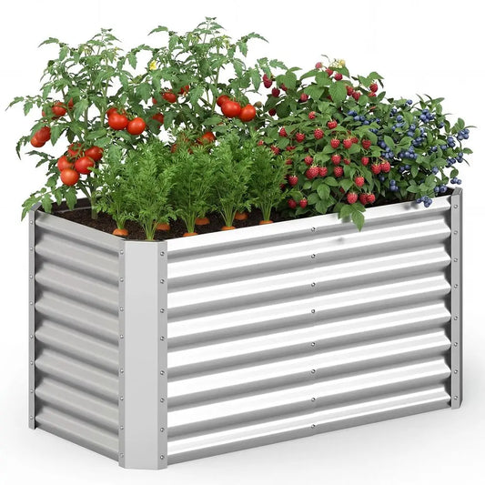 4 x 2 x 2 FT Galvanized Raised Garden Bed, Rectangular Metal Planter Box with OpenEnded Base for Sapling Vegetable Flower Fruit