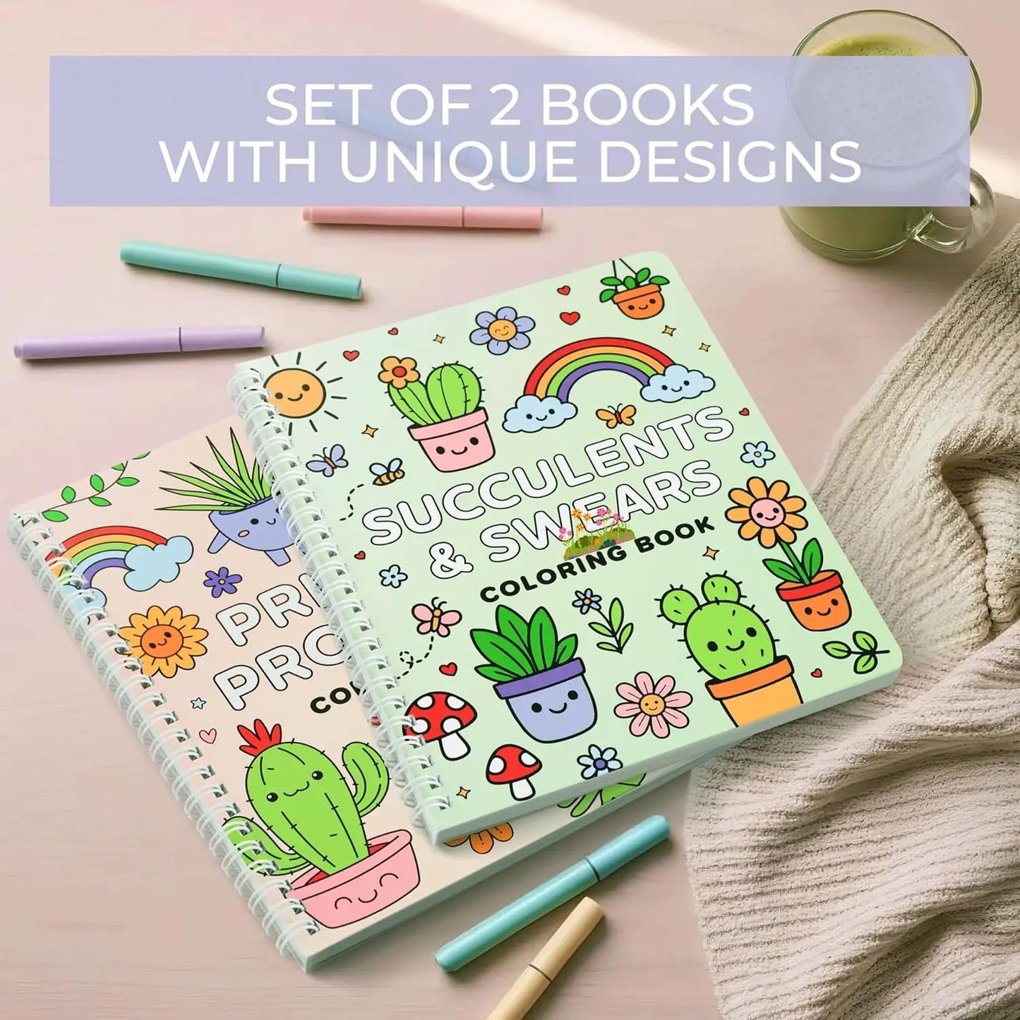 Adult Coloring Book Set of 2 with Floral Designs for Relaxation and Stress Relief - Perfect Gift for Women, Fun and Creative