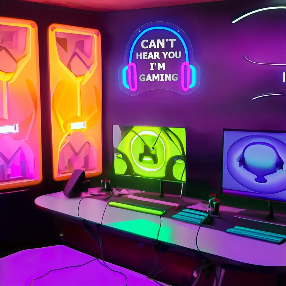I'm playing a game and can't hear you LED gamer headsets Neon lights for game room wall decorations, gifts