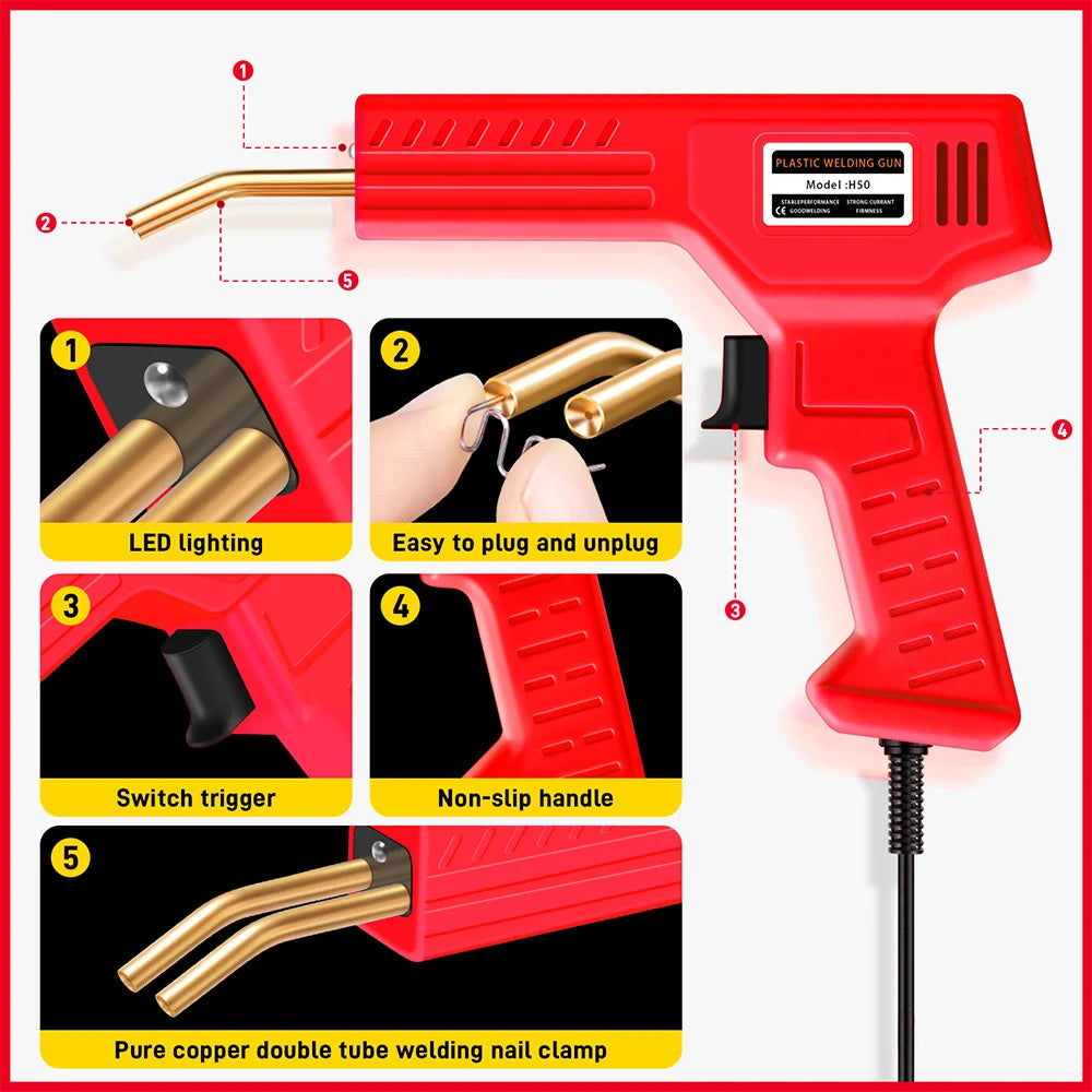 Plastic Welder Kit for Bumper Repair, 200/1000Pcs Staples, Hot Stapler Welding Gun, Bumper Repair Plastic Repair DIY Tools
