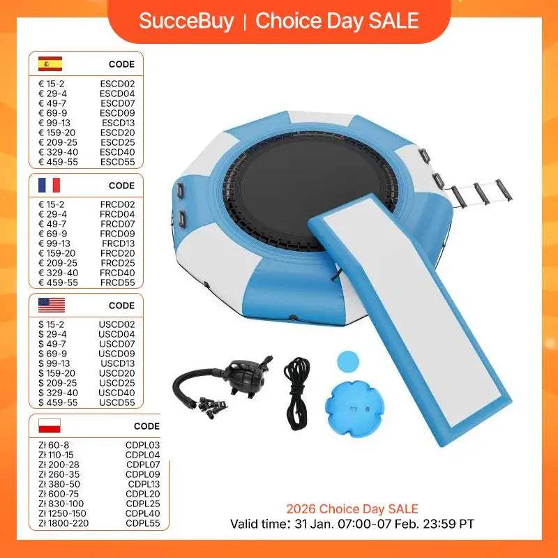 SucceBuy 10ft Inflatable Water Bouncer Recreational Water Trampoline Portable Bounce Swim Platform with Slide 3-Step Ladder