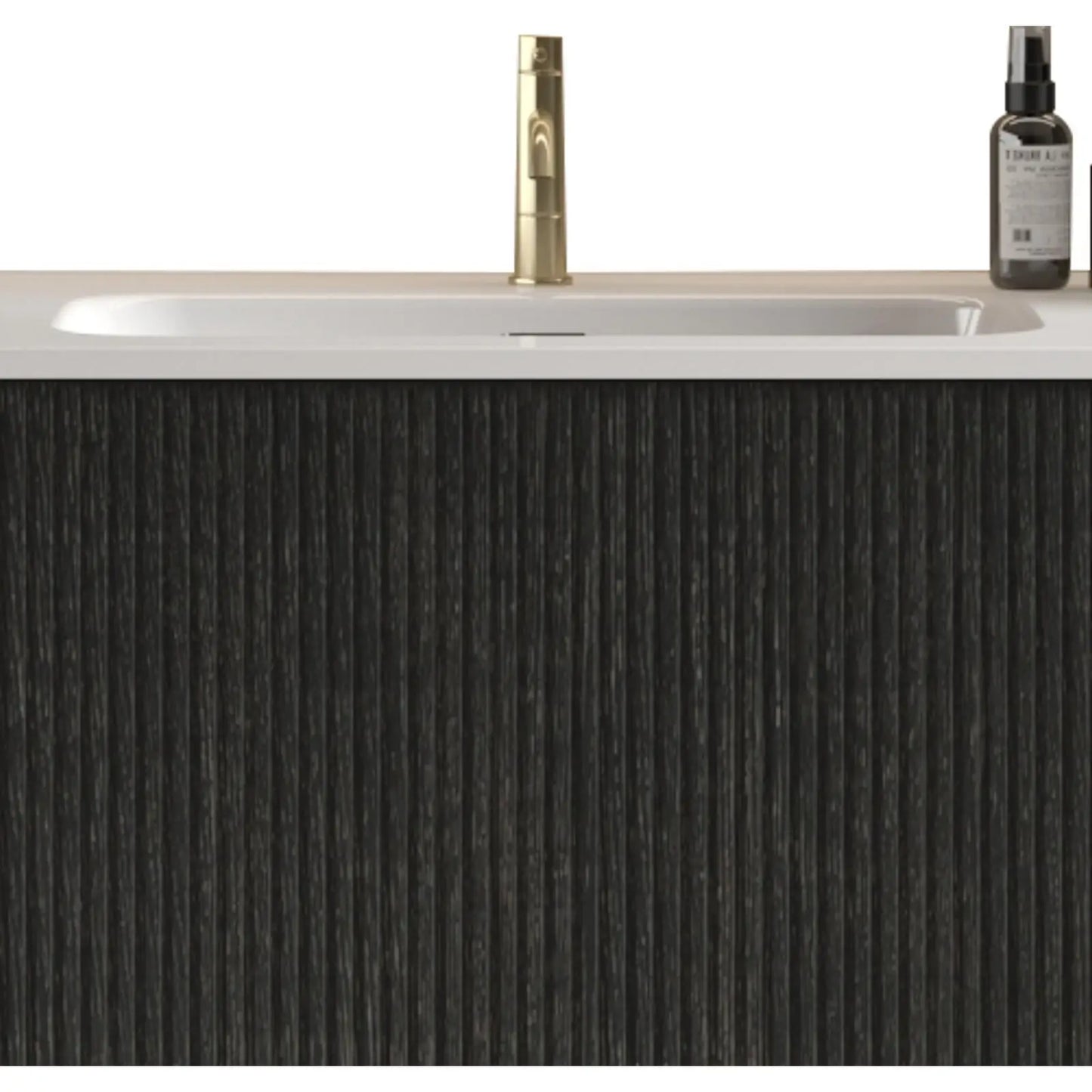 Brushed Black Oak Bathroom Vanity 36 Inch Floating Design White Ceramic Sink Included Luxury Sink Cabinet for Bathroom Remodel