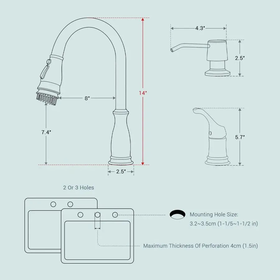 3 Hole Kitchen Faucet, Bronze Kitchen Sink Faucet with Pull Down Sprayer 3 Modes for 23 Hole Sink, Oil Rubbed Bronze Faucets wit