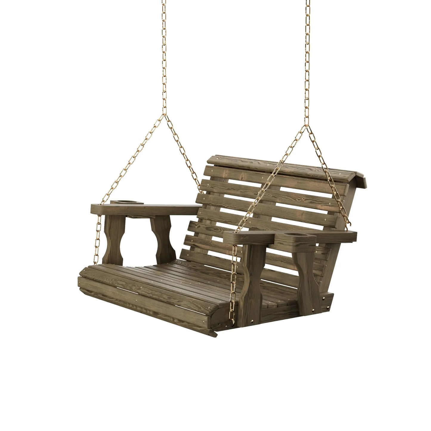 Amish Casual Heavy Duty 700 Lb Capacity Porch Swing with Cup Holders (4 Foot, Cedar Stain) – Wooden Outdoor Roll Back Swing