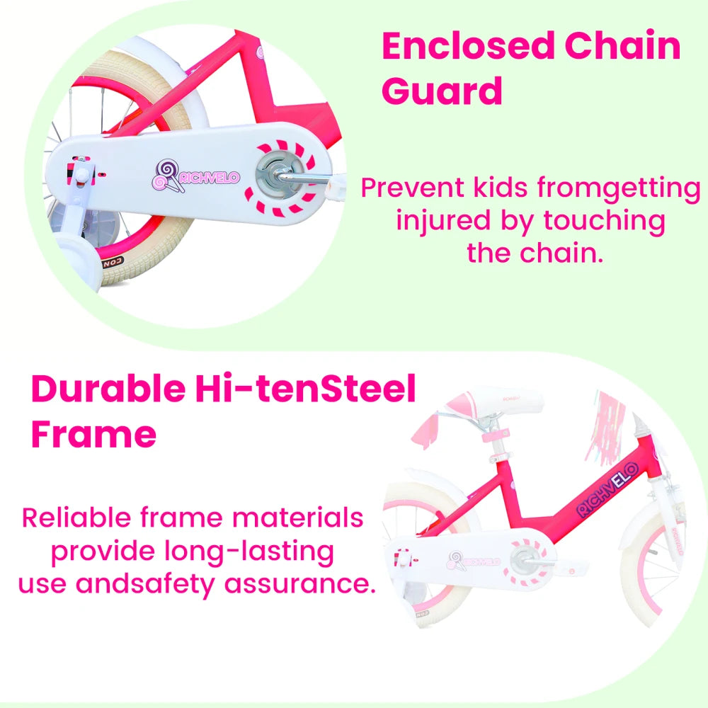 Kids Bike for Girls 12 14 16 Inch with Training Wheels, Adjustable Seat, Front Basket, Doll Seat & Colorful Streamers, Toddler Bicycle for 2-7 Years Old, Red Kids' Bikes for Birthday Gift