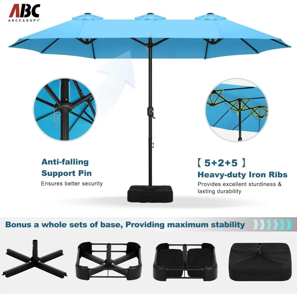 15FT Double-Sided Aluminum Table Patio Umbrella Garden Large Umbrella,Swimming Pool 12+Colors,Turquoise