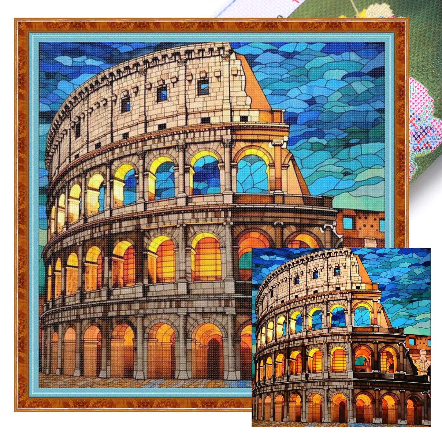 Glass Painting Full 11CT DIY Stamped Cross Stitch Kits 45x45cm Needlework Embroidery Kit for Beginners Adults Home Decor