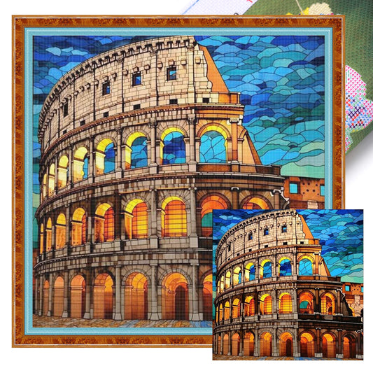Glass Painting Full 11CT DIY Stamped Cross Stitch Kits 45x45cm Needlework Embroidery Kit for Beginners Adults Home Decor