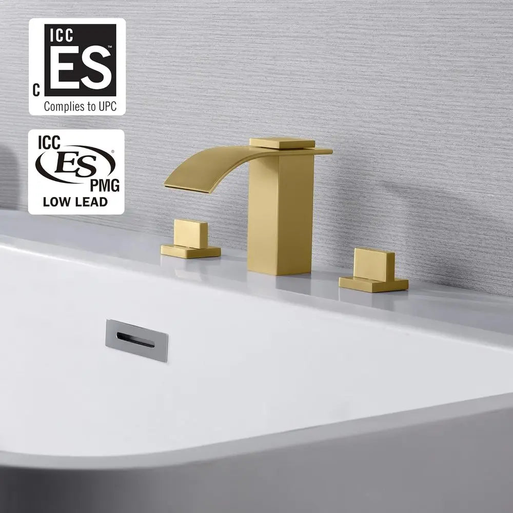 Handle Roman Tub Faucet 3 Hole Waterfall Bathtub Faucet Brushed Gold with Valve
