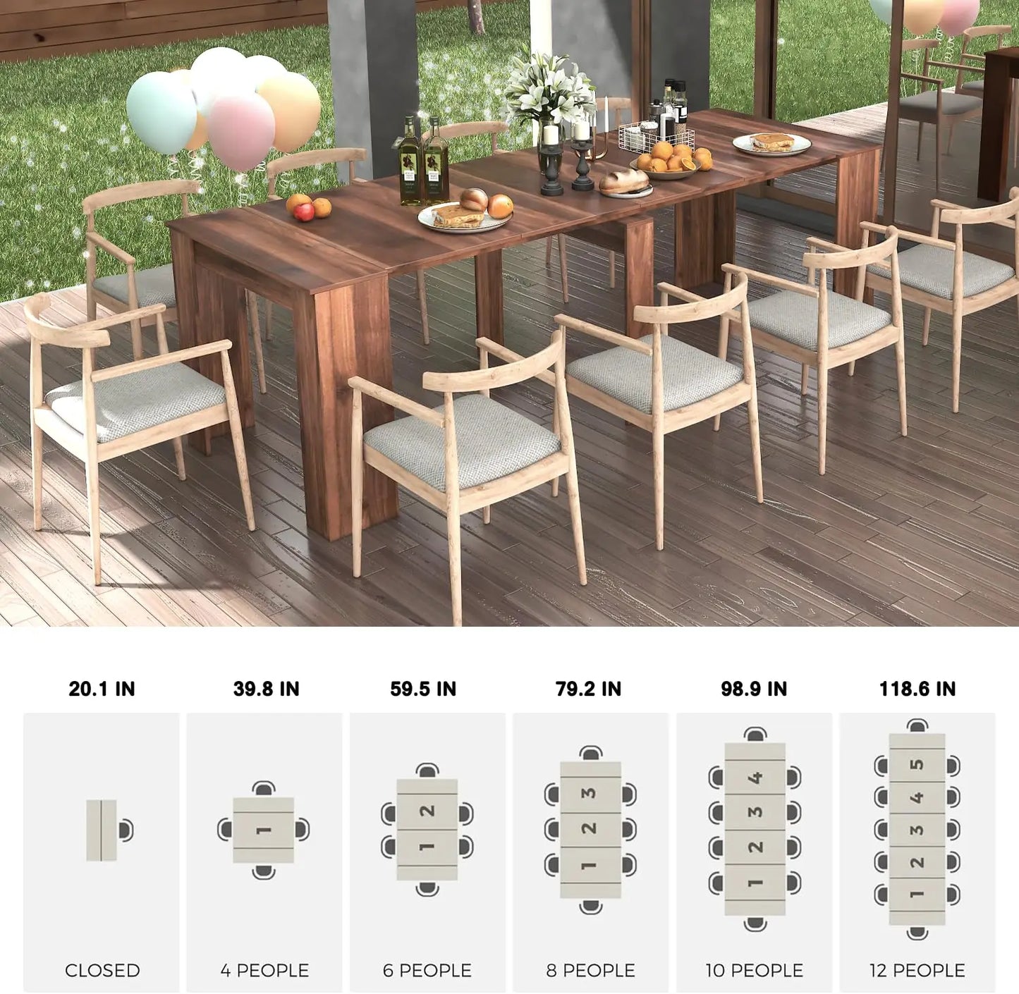Extendable Dining Table, Transformer Folding Console Table for 10-12 People, Space Saving Dining Room Table for Apartments & Hom