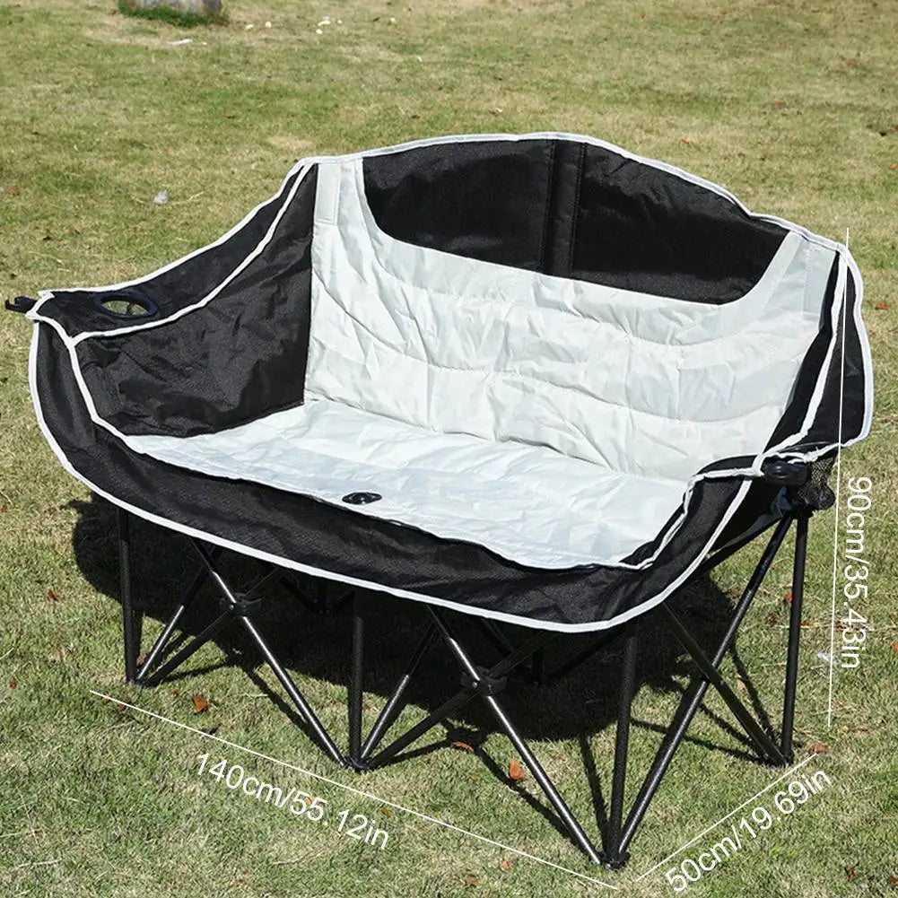 Double Camping Chair Folding Loveseat Chair with Cup Holder and Carry Bag Portable Camping Bench Padded Lawn Chairs for Adults